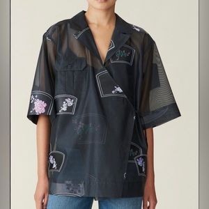 Ganni Organza Floral Embroidered Organza Top